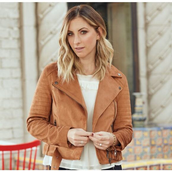 NWT Cupcakes and Cashmere Faux Suede Moto Jacket Butterscotch Camel Tan Large‎ - Picture 1 of 10
